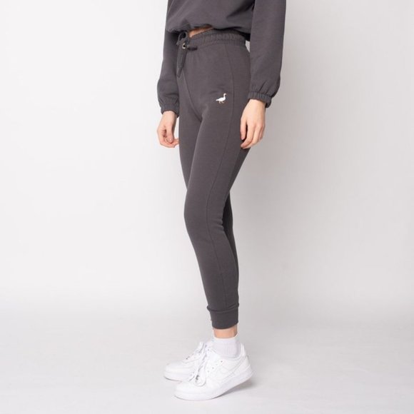 Embroidered Charcoal Grey Fitted Goose Joggers - Picture 7 of 7